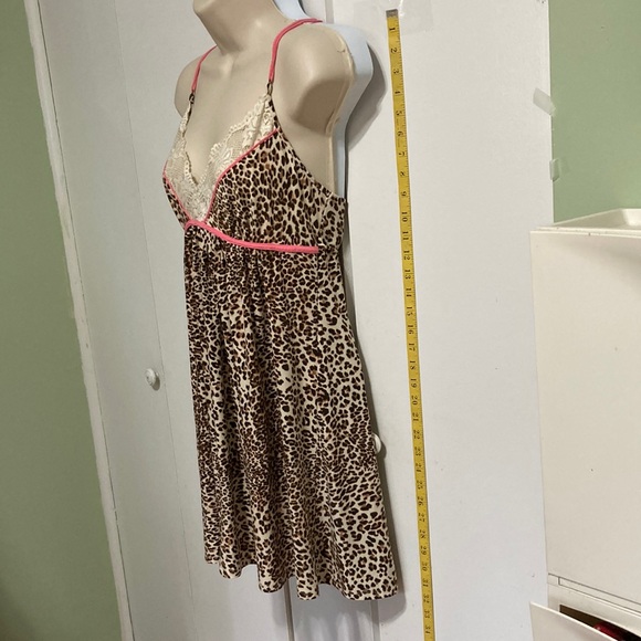 IN BLOOM by JONQUIL Cheetah Print Chemise Cream Lace, Pink Trim Womens Large - Picture 3 of 16
